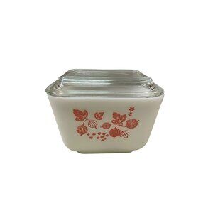 Pyrex Refrigerator Dish with Lid Used White Pink Small Square 0501 5
